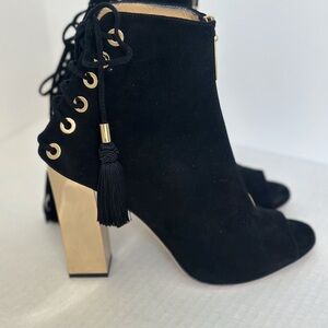 Elisabetta Franke (Made in Italy) Black Suede Lace-up Bootie with Gold Heel